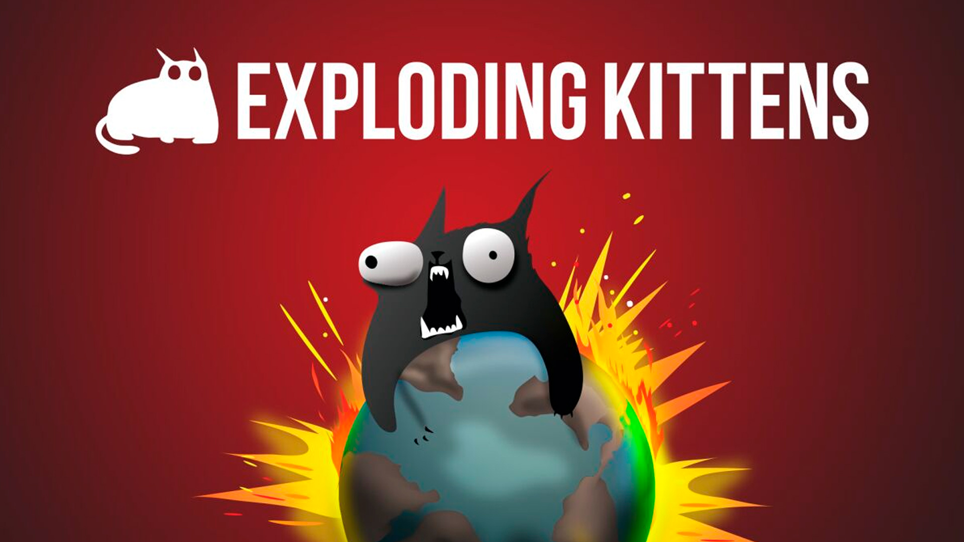 A kitten on an exploding earth illustrating the Exploding Kittens card game